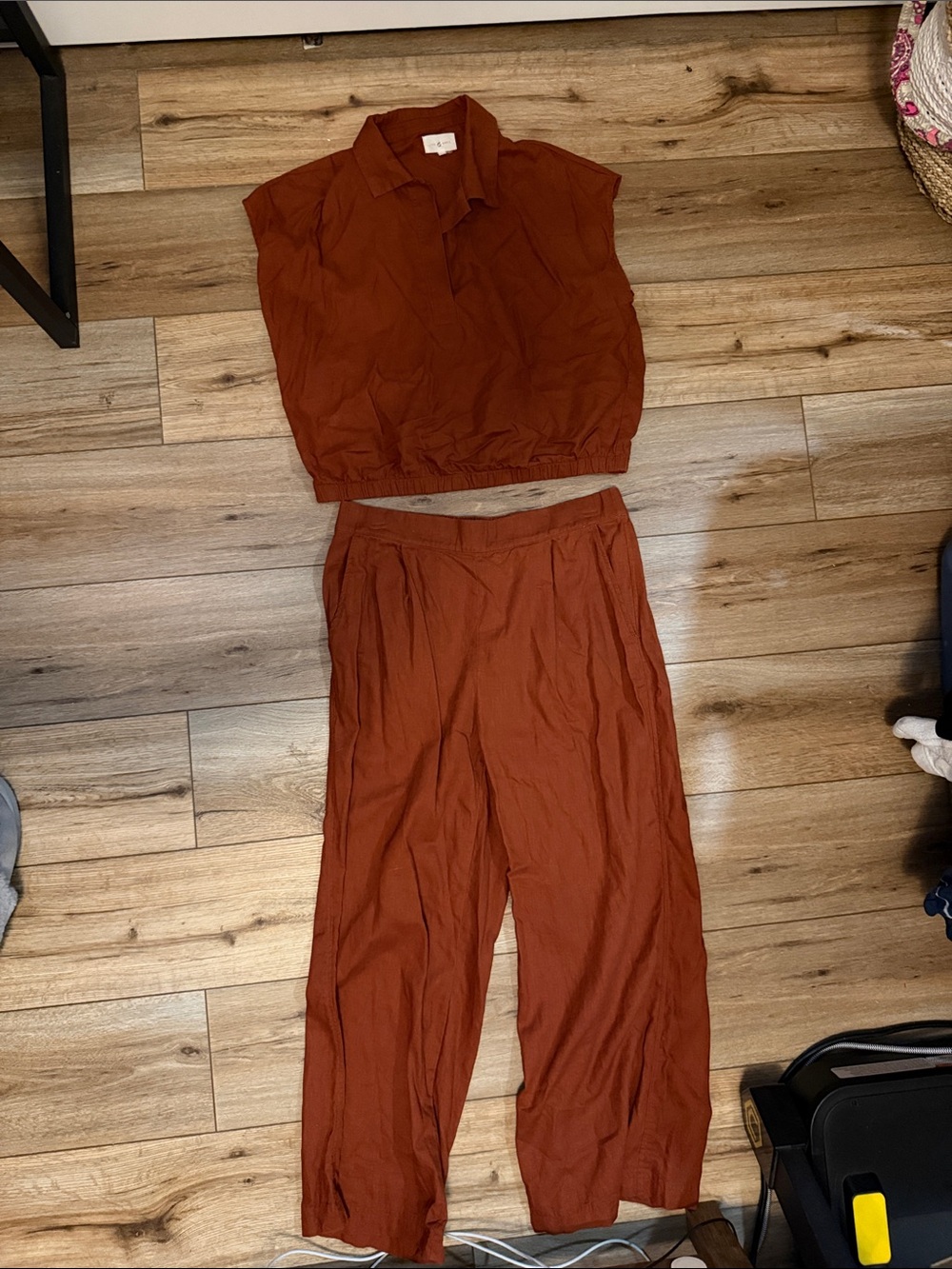 LOFT Rust-Colored Wide Leg Pants & Sleeveless Collared Top Set